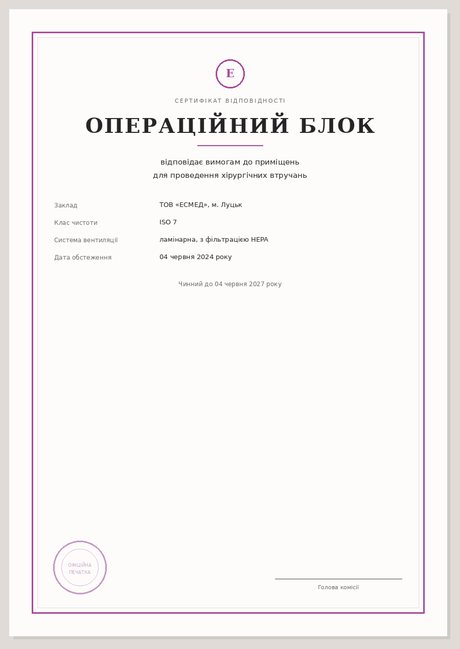 Сертифікат — операційний блок